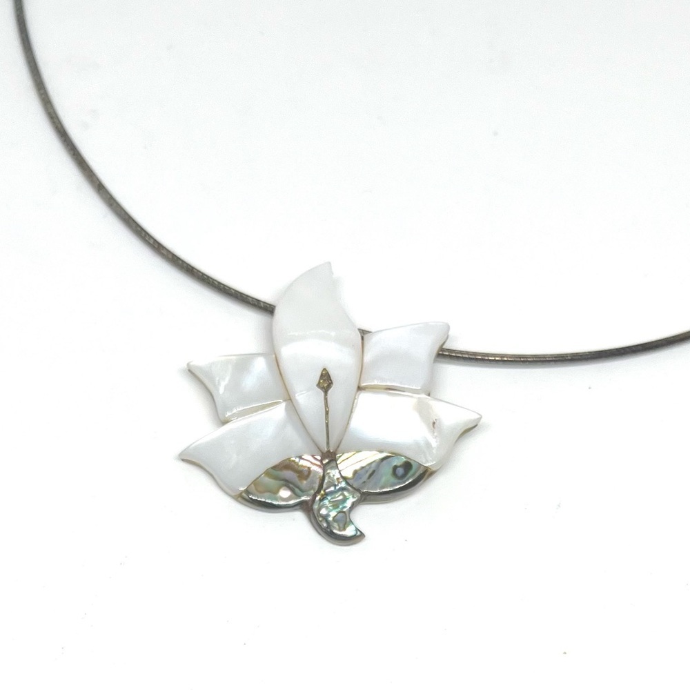 Abalone & MOP Flower & 925 Choker Necklace